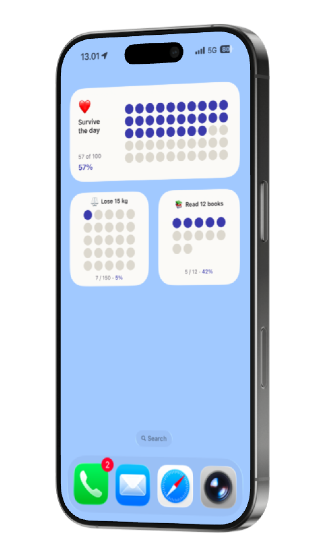Notch home screen widgets showing tracker progress at a glance